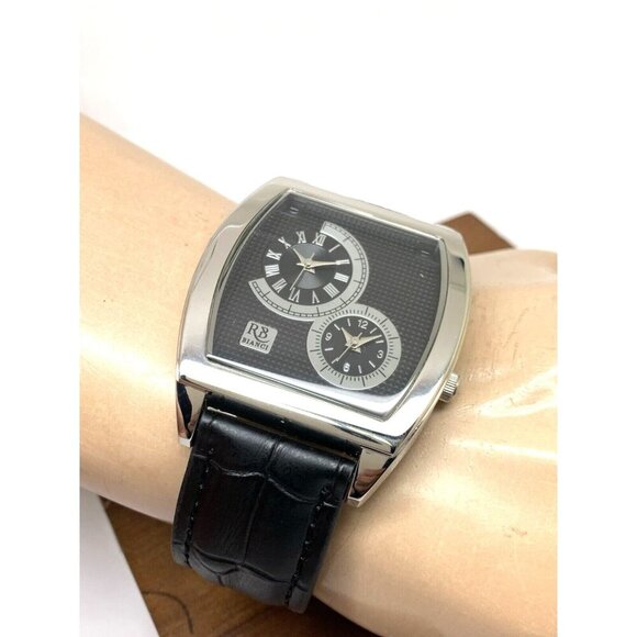 Roberto Bianci Men's Watch RB0741 Benzo Quartz Dual Time Leather Rectangle 43mm - Picture 5 of 13